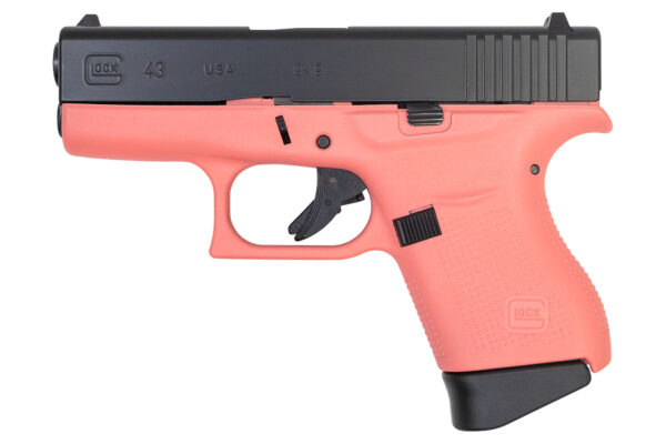 Glock 43 9mm Single Stack Pistol with Coral Cerakote Frame and Elite Black Cerakote Slide (Made in the USA)