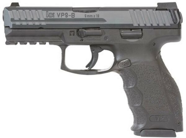 HK VP9-B 9MM, 4" Barrel Black, 3 Dot Sights, Push Button Mag Release, 2x15rd Mags