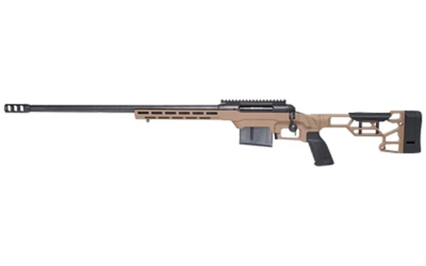 Savage 110 Precision, Bolt Action, 308 Winchester, 20" Heavy Barrel, Threaded 5/8-24, BA Muzzle Brake, Flat Dark Earth, MDT LSS XL Chassis, AccuTrigger, Includes 1 AICS Magazine and 20 MOA 1 piece EGW Rail, 5Rd, Left Hand